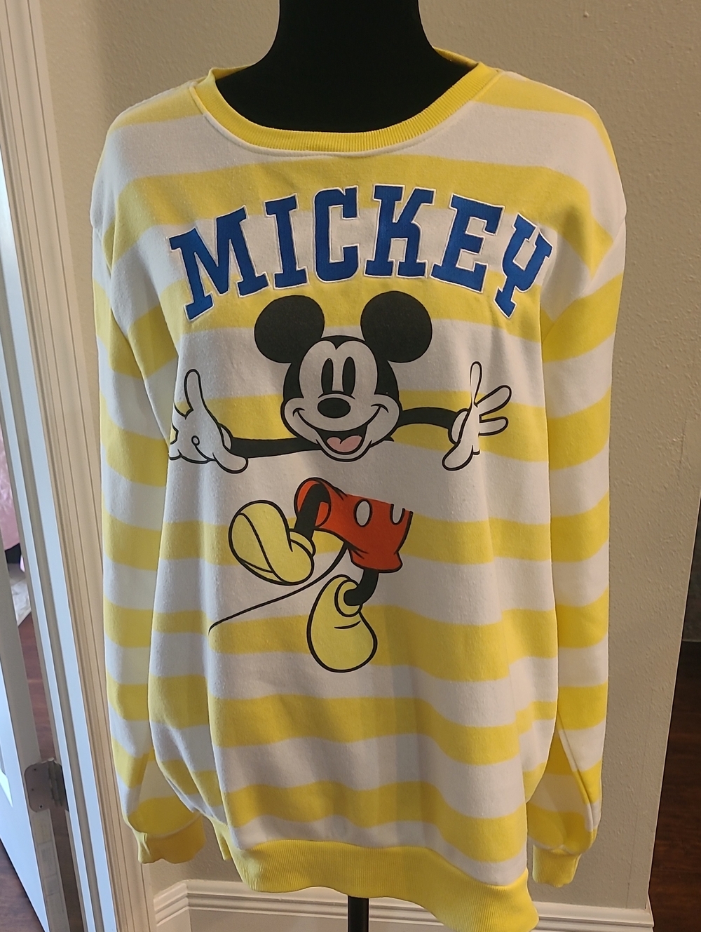 Disney  Mickey Mouse Striped Crewneck - Yellow & White Light Weight Size Xl